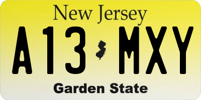 NJ license plate A13MXY