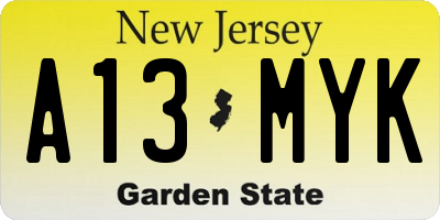 NJ license plate A13MYK