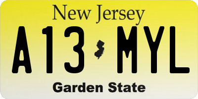 NJ license plate A13MYL