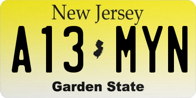 NJ license plate A13MYN