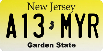 NJ license plate A13MYR
