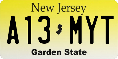 NJ license plate A13MYT