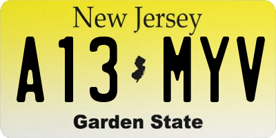 NJ license plate A13MYV