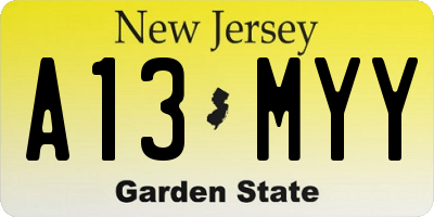 NJ license plate A13MYY