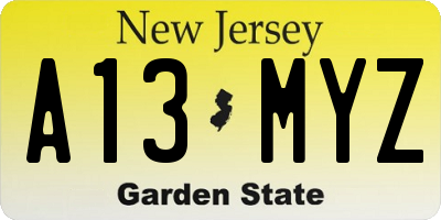 NJ license plate A13MYZ