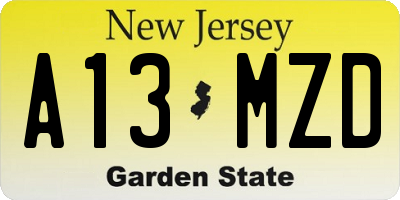 NJ license plate A13MZD