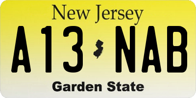 NJ license plate A13NAB