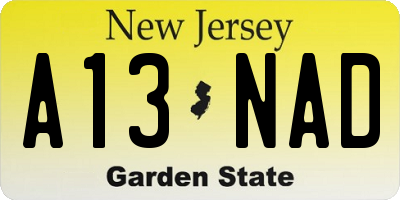 NJ license plate A13NAD