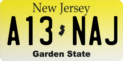 NJ license plate A13NAJ