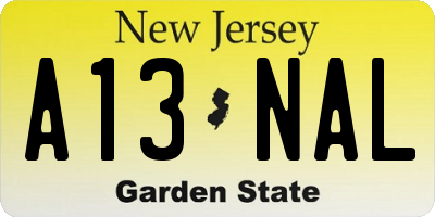 NJ license plate A13NAL