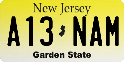 NJ license plate A13NAM