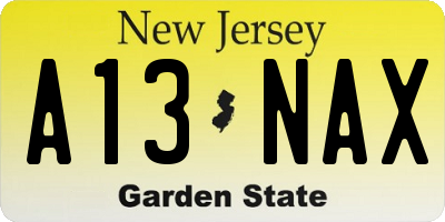 NJ license plate A13NAX