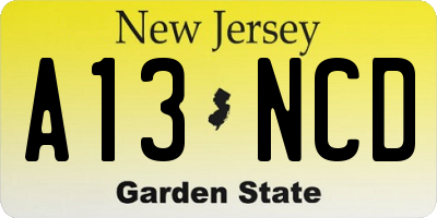 NJ license plate A13NCD