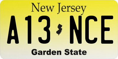 NJ license plate A13NCE
