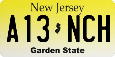 NJ license plate A13NCH