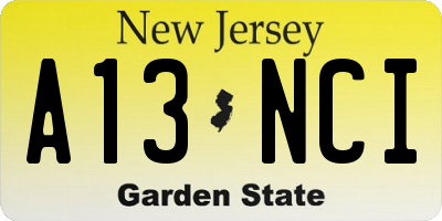 NJ license plate A13NCI