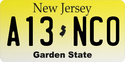 NJ license plate A13NCO