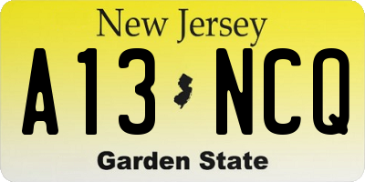 NJ license plate A13NCQ