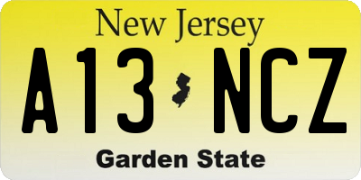 NJ license plate A13NCZ