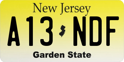 NJ license plate A13NDF