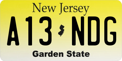 NJ license plate A13NDG