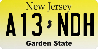 NJ license plate A13NDH