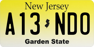 NJ license plate A13NDO
