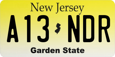 NJ license plate A13NDR