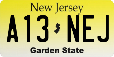 NJ license plate A13NEJ