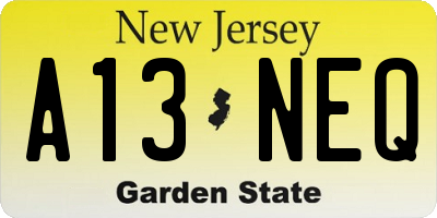 NJ license plate A13NEQ