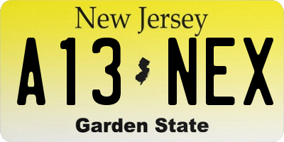 NJ license plate A13NEX