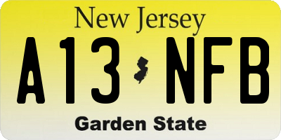 NJ license plate A13NFB