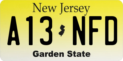NJ license plate A13NFD