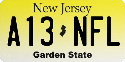 NJ license plate A13NFL