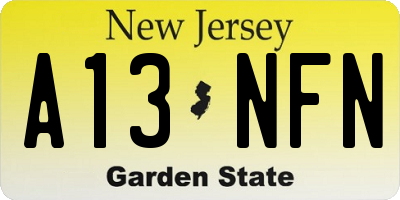 NJ license plate A13NFN