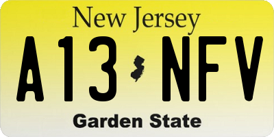 NJ license plate A13NFV