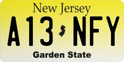 NJ license plate A13NFY