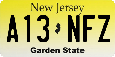 NJ license plate A13NFZ