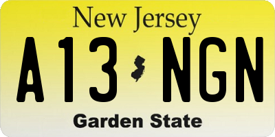 NJ license plate A13NGN