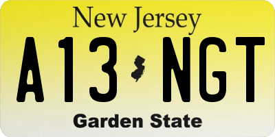 NJ license plate A13NGT