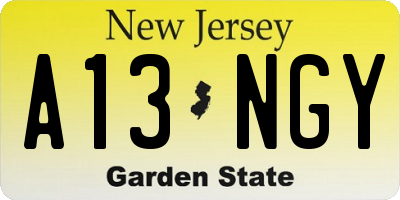 NJ license plate A13NGY