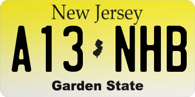 NJ license plate A13NHB