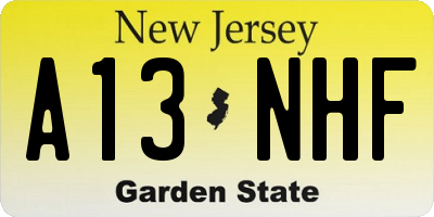 NJ license plate A13NHF