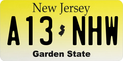 NJ license plate A13NHW