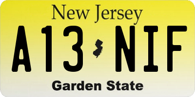 NJ license plate A13NIF