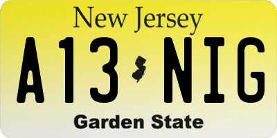 NJ license plate A13NIG