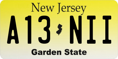 NJ license plate A13NII