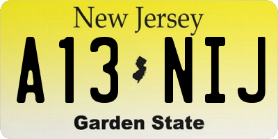 NJ license plate A13NIJ