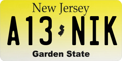 NJ license plate A13NIK