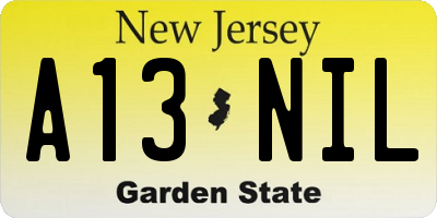 NJ license plate A13NIL